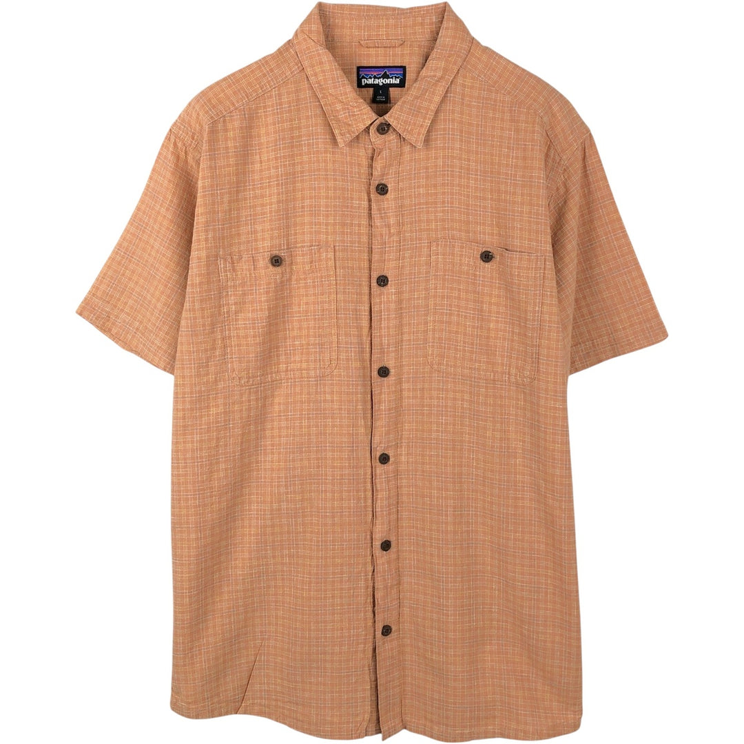 Patagonia Backstep Shirt 53139SP23 Check Pattern Short Sleeve Cotton x Hemp Box Shirt Men's Size L Hemp orange type Vintage Second Hand