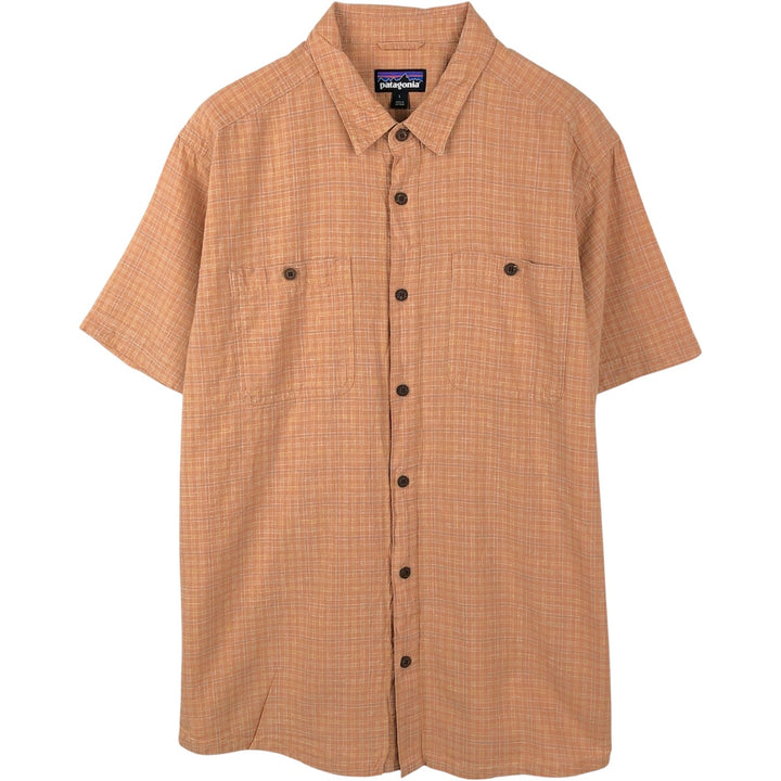 Patagonia Backstep Shirt 53139SP23 Check Pattern Short Sleeve Cotton x Hemp Box Shirt Men's Size L Hemp orange type Vintage Second Hand