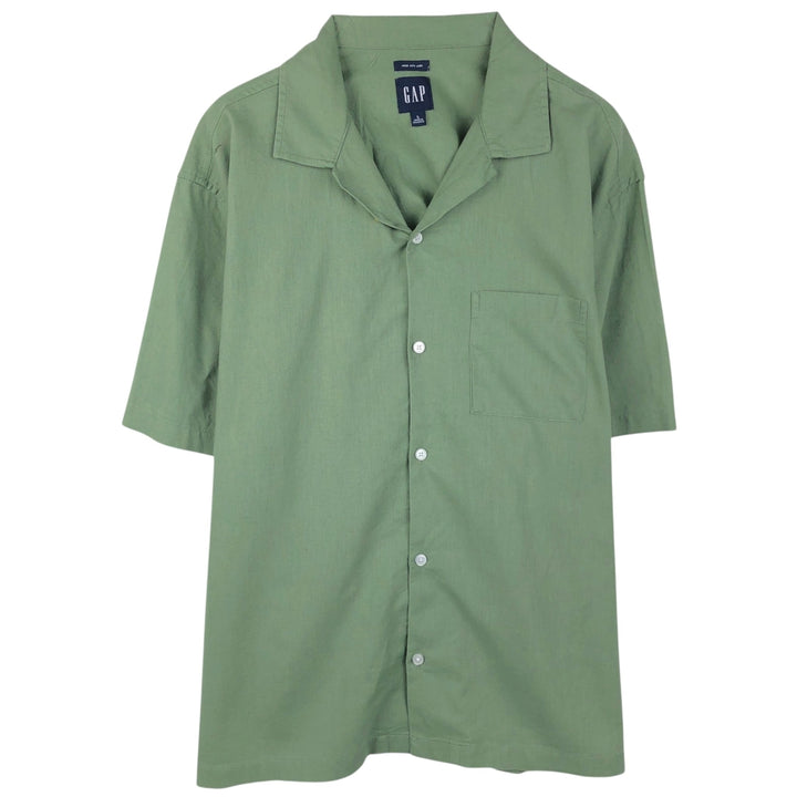 2000'S GAP MADE WITH LINEN Short-Sleeve Open Collar Cotton x Linen Shirt, Boxy Fit, Men's Size L (approx.) linen green type Vintage Second Hand
