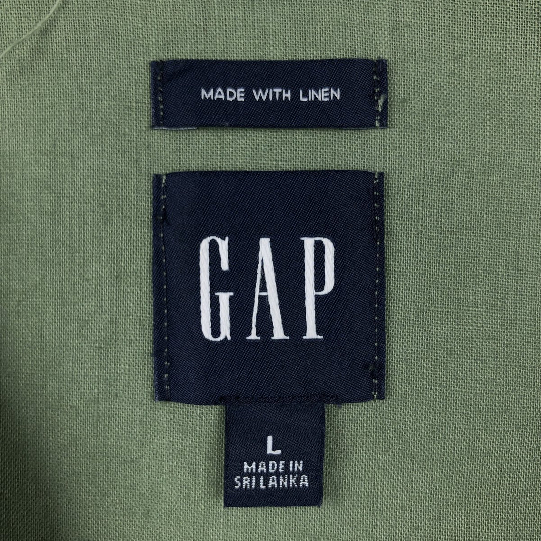 2000'S GAP MADE WITH LINEN Short-Sleeve Open Collar Cotton x Linen Shirt, Boxy Fit, Men's Size L (approx.) linen green type Vintage Second Hand