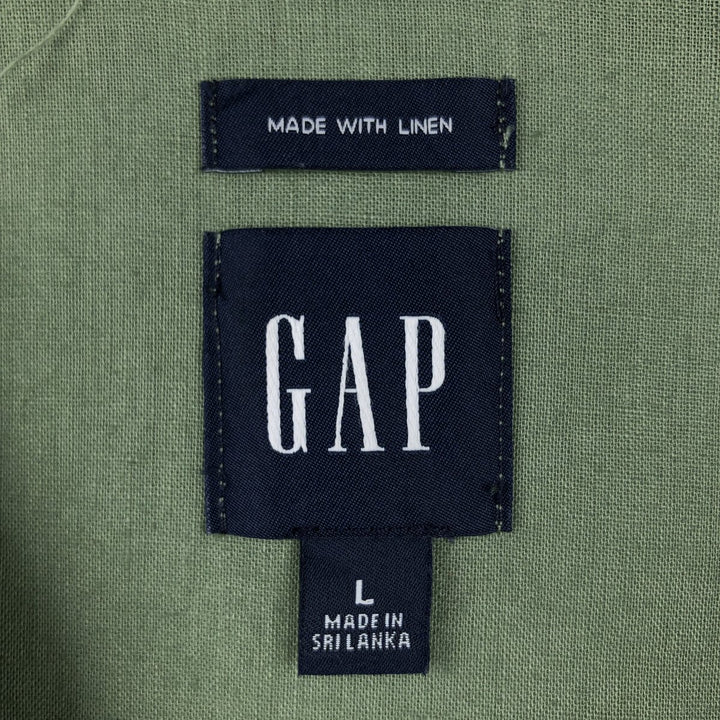 2000'S GAP MADE WITH LINEN Short-Sleeve Open Collar Cotton x Linen Shirt, Boxy Fit, Men's Size L (approx.) linen green type Vintage Second Hand