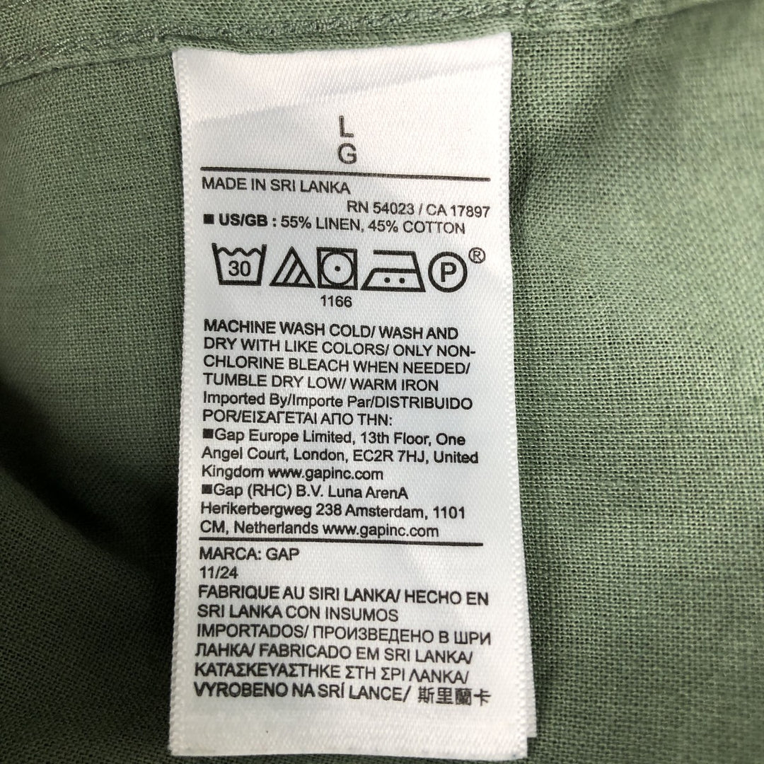 2000'S GAP MADE WITH LINEN Short-Sleeve Open Collar Cotton x Linen Shirt, Boxy Fit, Men's Size L (approx.) linen green type Vintage Second Hand
