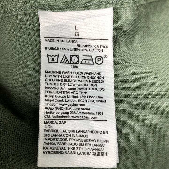 2000'S GAP MADE WITH LINEN Short-Sleeve Open Collar Cotton x Linen Shirt, Boxy Fit, Men's Size L (approx.) linen green type Vintage Second Hand