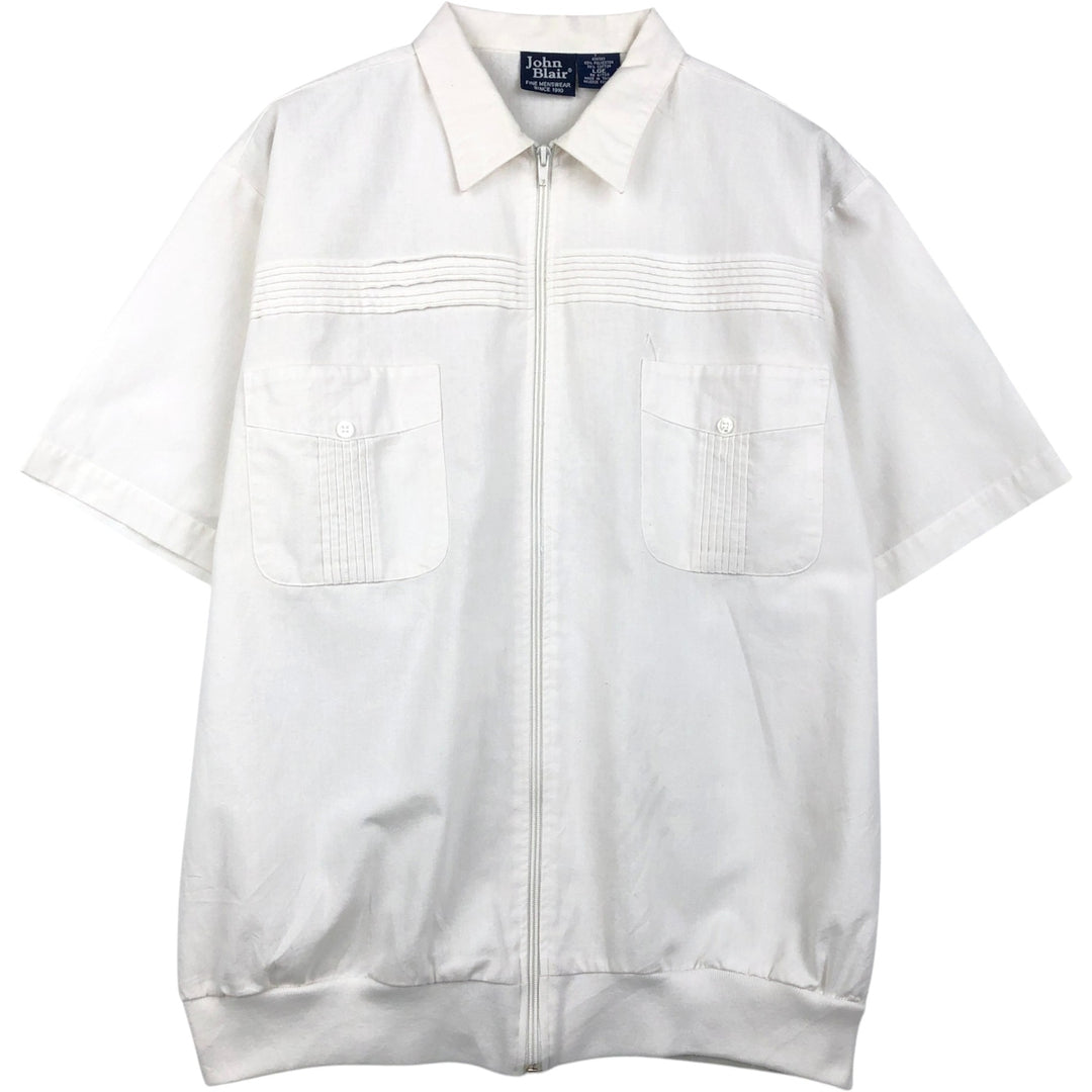 John Blair shirt jacket, men's size L (approx.), with collar. polyester white type Vintage Second Hand