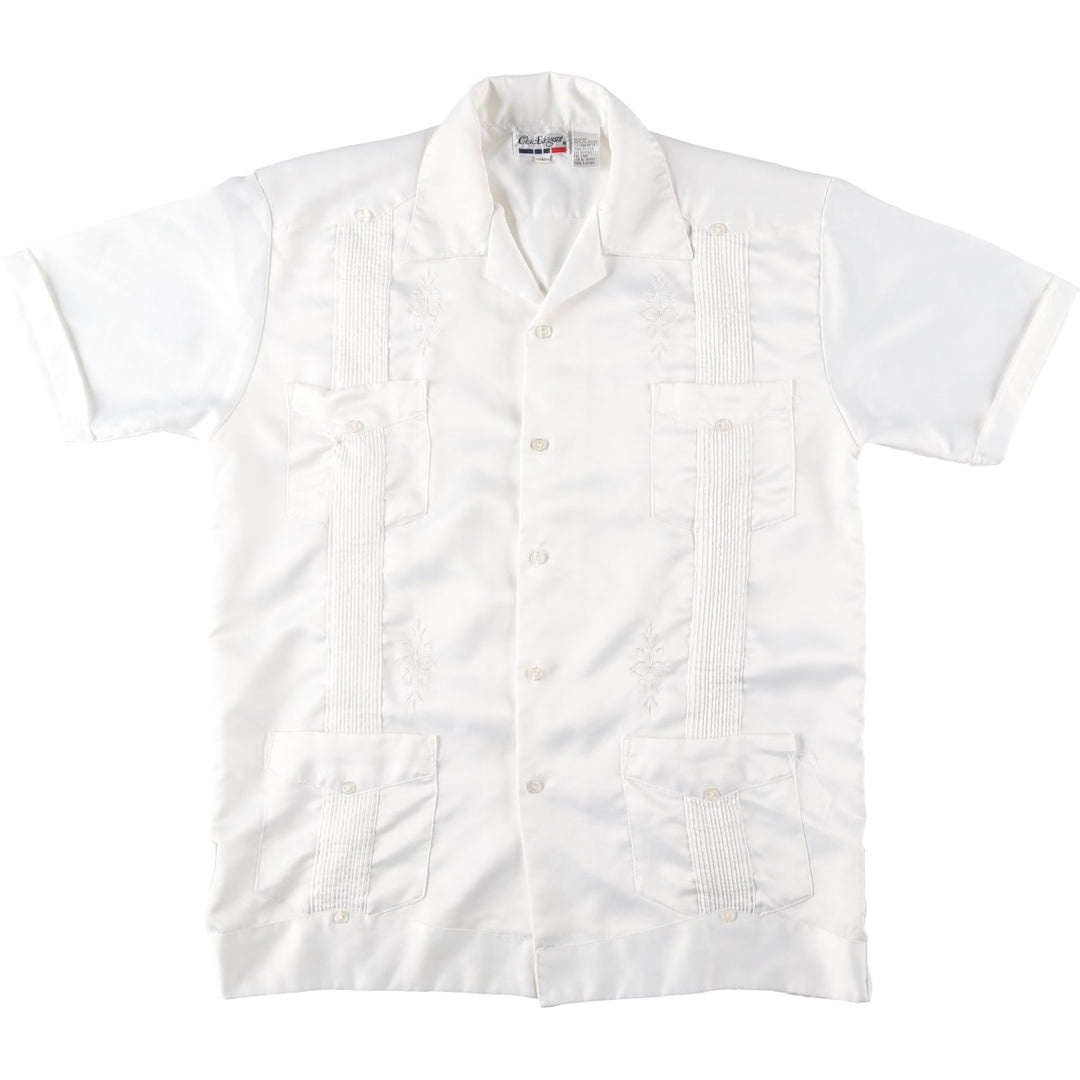 Chic Elegant Short-Sleeve Open-Collar Mexican Shirt, Cuban Shirt, Boxy Shirt, Men's Size L (approx.) polyester white type Vintage Second Hand