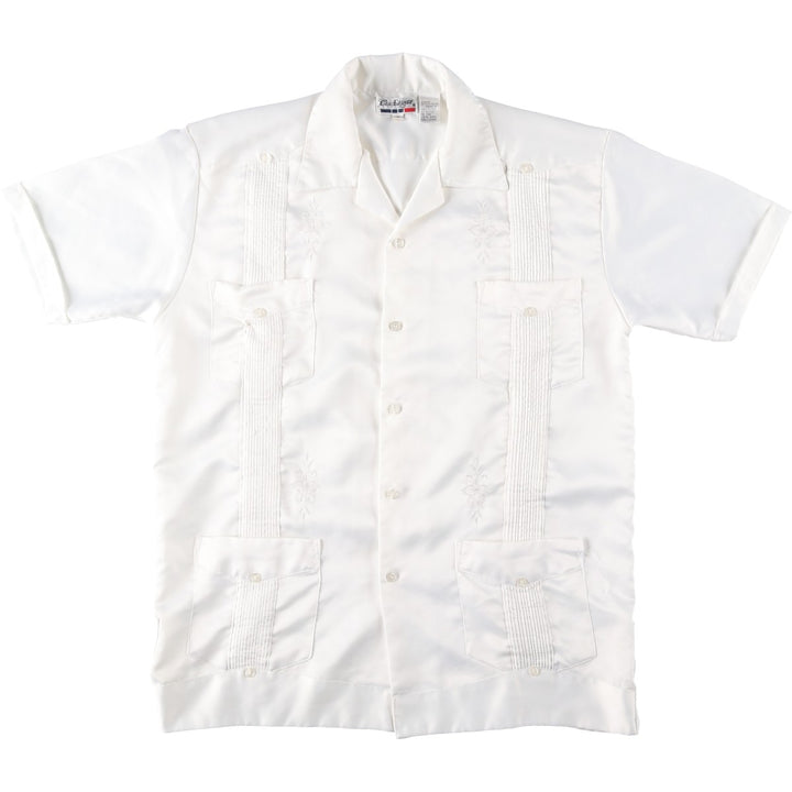 Chic Elegant Short-Sleeve Open-Collar Mexican Shirt, Cuban Shirt, Boxy Shirt, Men's Size L (approx.) polyester white type Vintage Second Hand