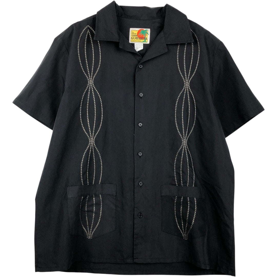 HABAND GUAYABERA Short-Sleeve Open Collar Mexican Shirt Cuban Shirt Box Shirt Men's Size L (Equivalent) Vintage polyester black type Vintage Second Hand