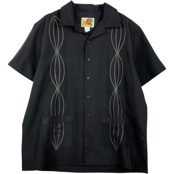 HABAND GUAYABERA Short-Sleeve Open Collar Mexican Shirt Cuban Shirt Box Shirt Men's Size L (Equivalent) Vintage polyester black type Vintage Second Hand