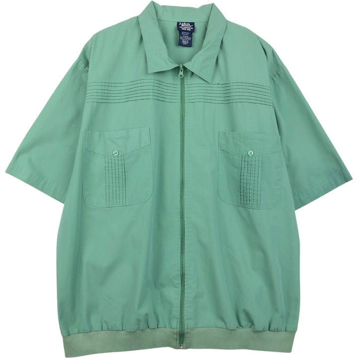 John Blair Collared Short-Sleeve Shirt Jacket, Men's Size XL (approx.) polyester green type Vintage Second Hand