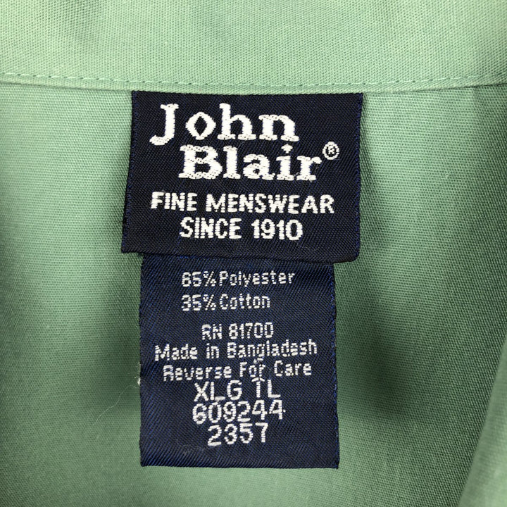 John Blair Collared Short-Sleeve Shirt Jacket, Men's Size XL (approx.) polyester green type Vintage Second Hand