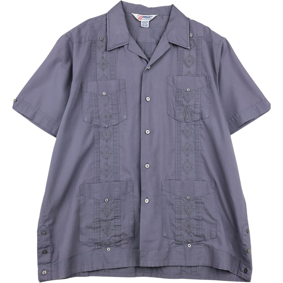 80s-90'S ROMANI Short-Sleeve Open-Collar Mexican Shirt / Cuban Shirt / Boxy Shirt / Men's XL Equivalent / Vintage polyester purple type Vintage Second Hand