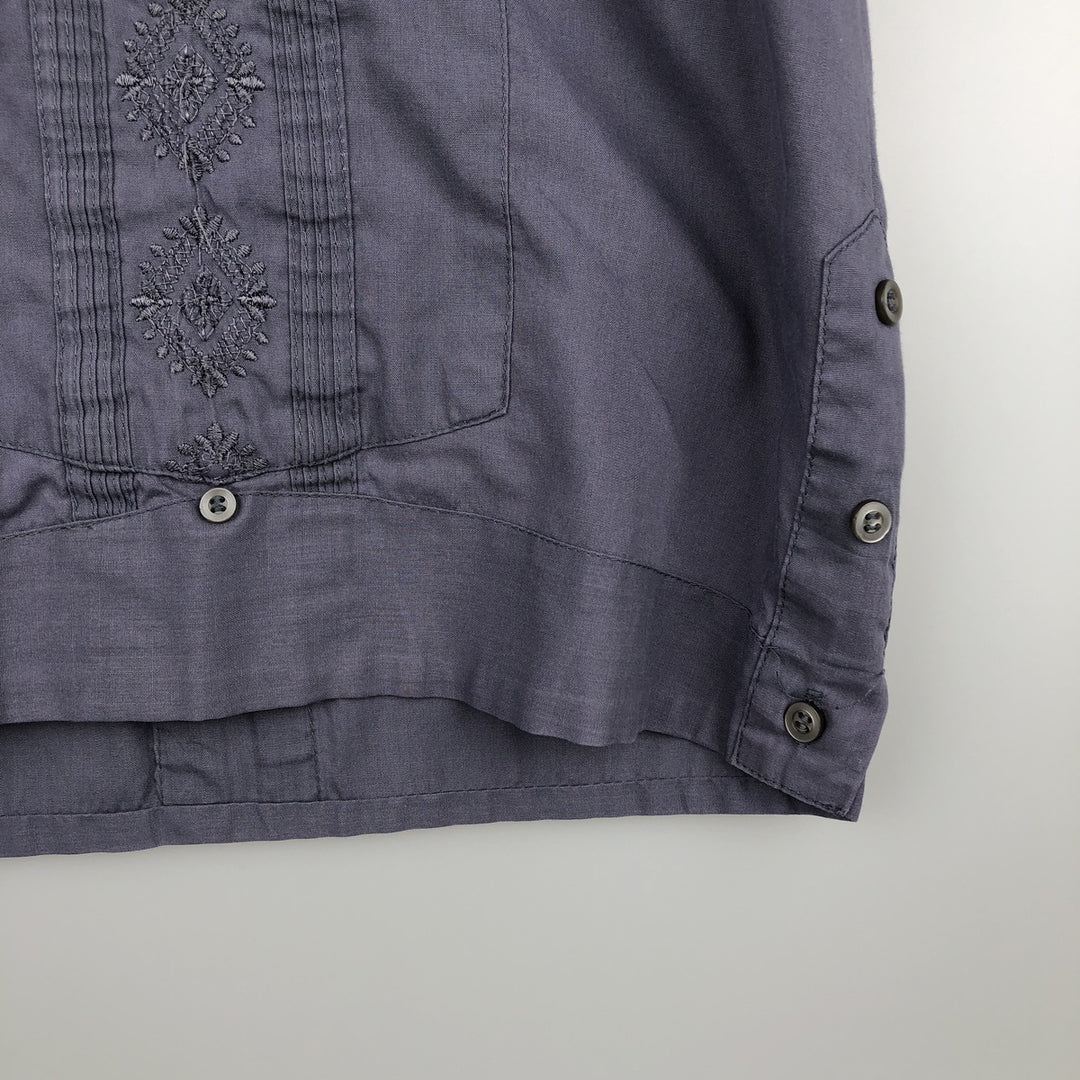 80s-90'S ROMANI Short-Sleeve Open-Collar Mexican Shirt / Cuban Shirt / Boxy Shirt / Men's XL Equivalent / Vintage polyester purple type Vintage Second Hand