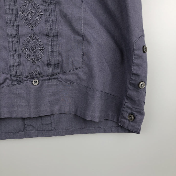 80s-90'S ROMANI Short-Sleeve Open-Collar Mexican Shirt / Cuban Shirt / Boxy Shirt / Men's XL Equivalent / Vintage polyester purple type Vintage Second Hand