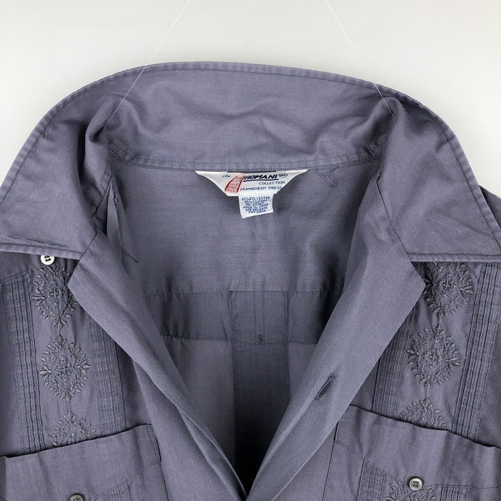 80s-90'S ROMANI Short-Sleeve Open-Collar Mexican Shirt / Cuban Shirt / Boxy Shirt / Men's XL Equivalent / Vintage polyester purple type Vintage Second Hand
