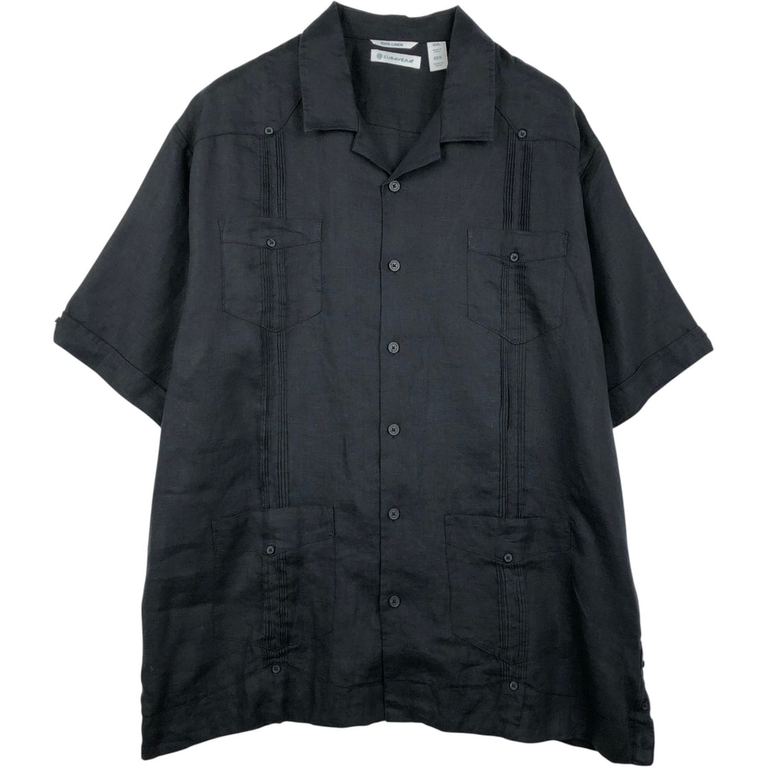CUBAVERA Short Sleeve Open Collar Mexican Shirt Cuban Shirt Box Shirt Men's XXL linen black type Vintage Second Hand