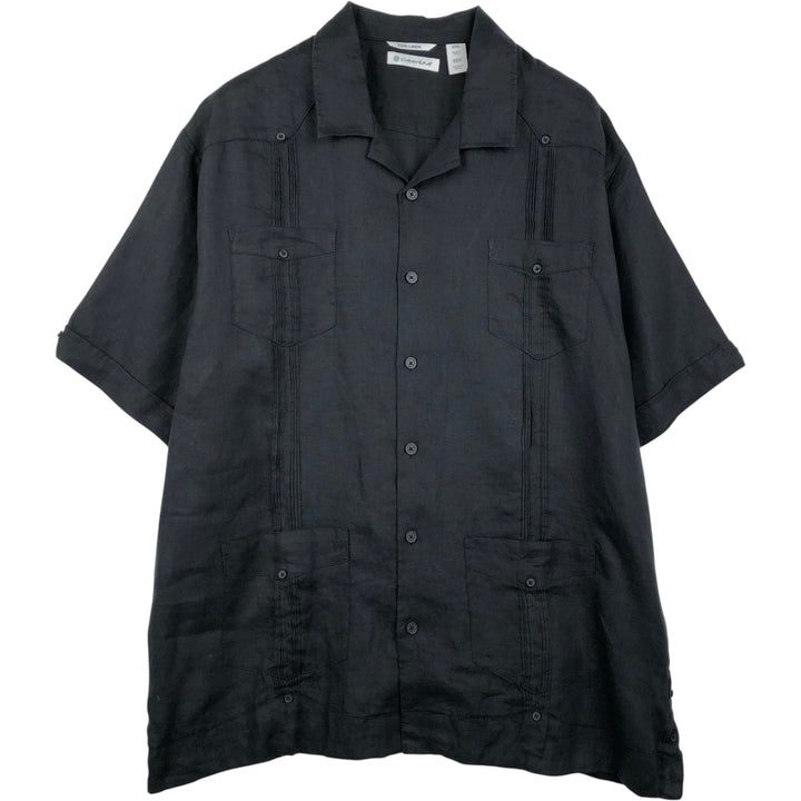 CUBAVERA Short Sleeve Open Collar Mexican Shirt Cuban Shirt Box Shirt Men's XXL linen black type Vintage Second Hand