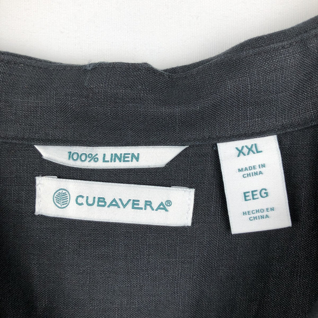 CUBAVERA Short Sleeve Open Collar Mexican Shirt Cuban Shirt Box Shirt Men's XXL linen black type Vintage Second Hand