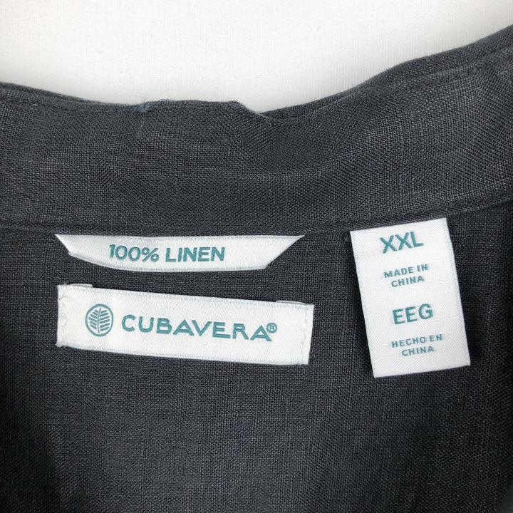 CUBAVERA Short Sleeve Open Collar Mexican Shirt Cuban Shirt Box Shirt Men's XXL linen black type Vintage Second Hand