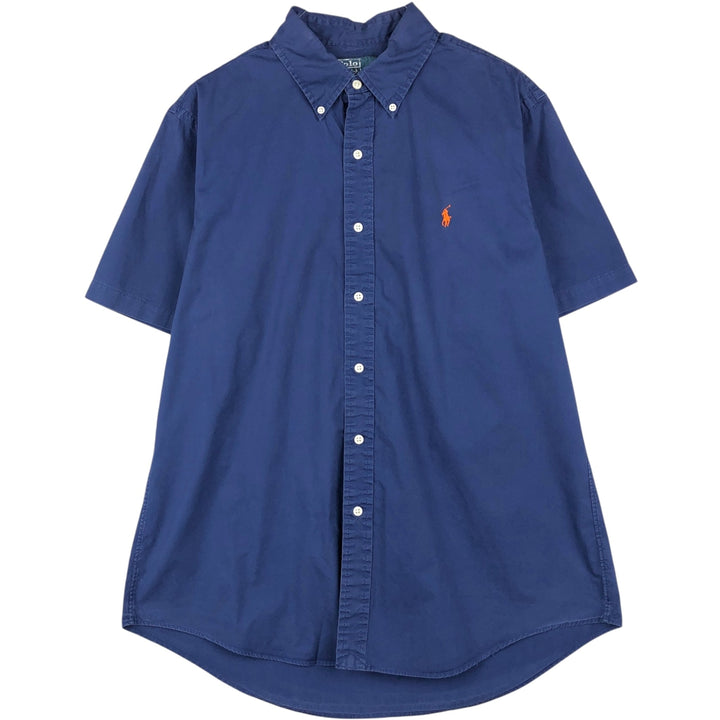 Ralph Lauren POLO by Ralph Lauren CUSTOM FIT short sleeve button down shirt, men's size L cotton navy blue type Vintage Second Hand