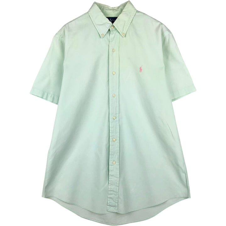 Ralph Lauren CUSTOM FIT short sleeve button down shirt, men's size L cotton Mint green Vintage Second Hand