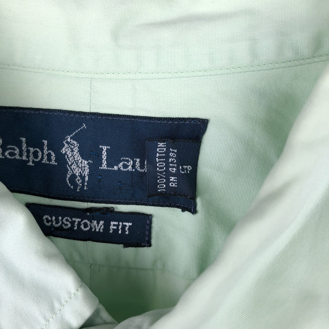 Ralph Lauren CUSTOM FIT short sleeve button down shirt, men's size L cotton Mint green Vintage Second Hand