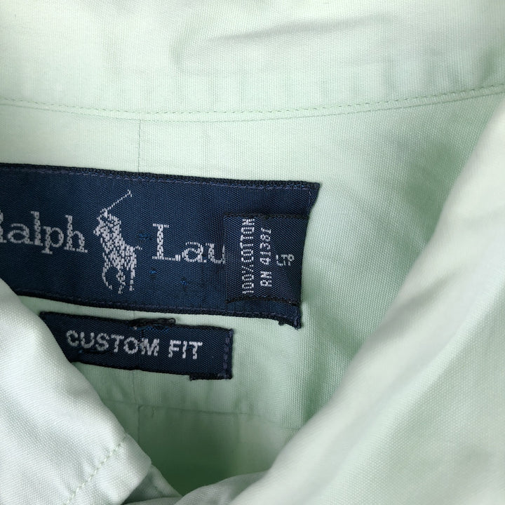 Ralph Lauren CUSTOM FIT short sleeve button down shirt, men's size L cotton Mint green Vintage Second Hand