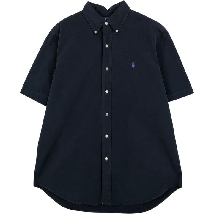 Ralph Lauren Classic Fit short sleeve button down shirt, men's size M cotton navy blue type Vintage Second Hand
