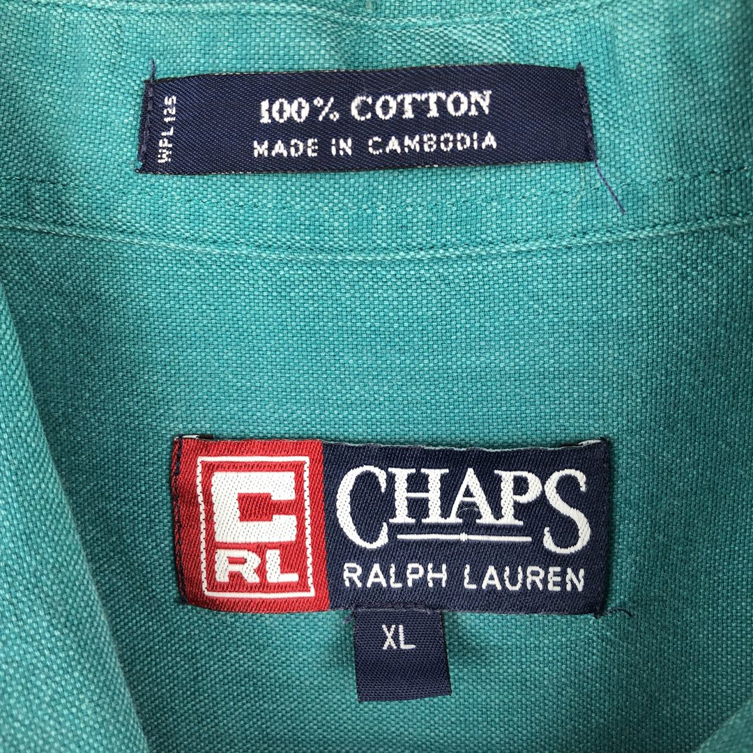 Ralph Lauren CHAPS short sleeve button down shirt for men, equivalent to XL cotton green type Vintage Second Hand