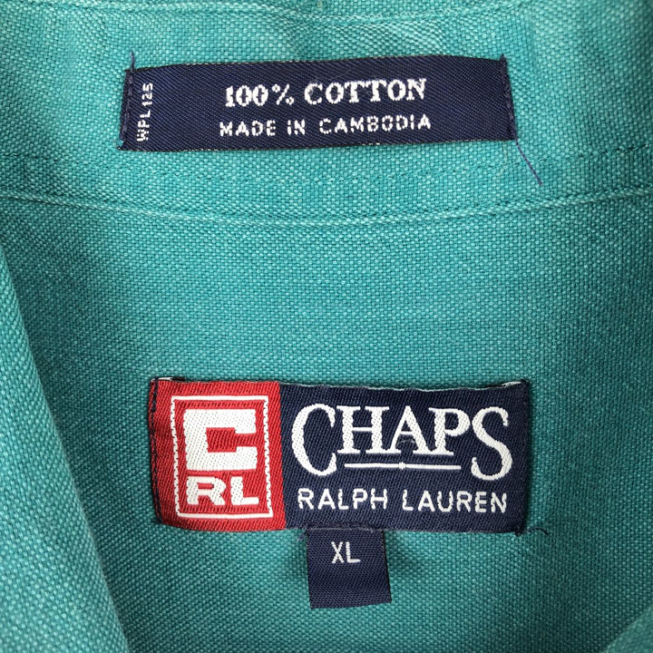 Ralph Lauren CHAPS short sleeve button down shirt for men, equivalent to XL cotton green type Vintage Second Hand