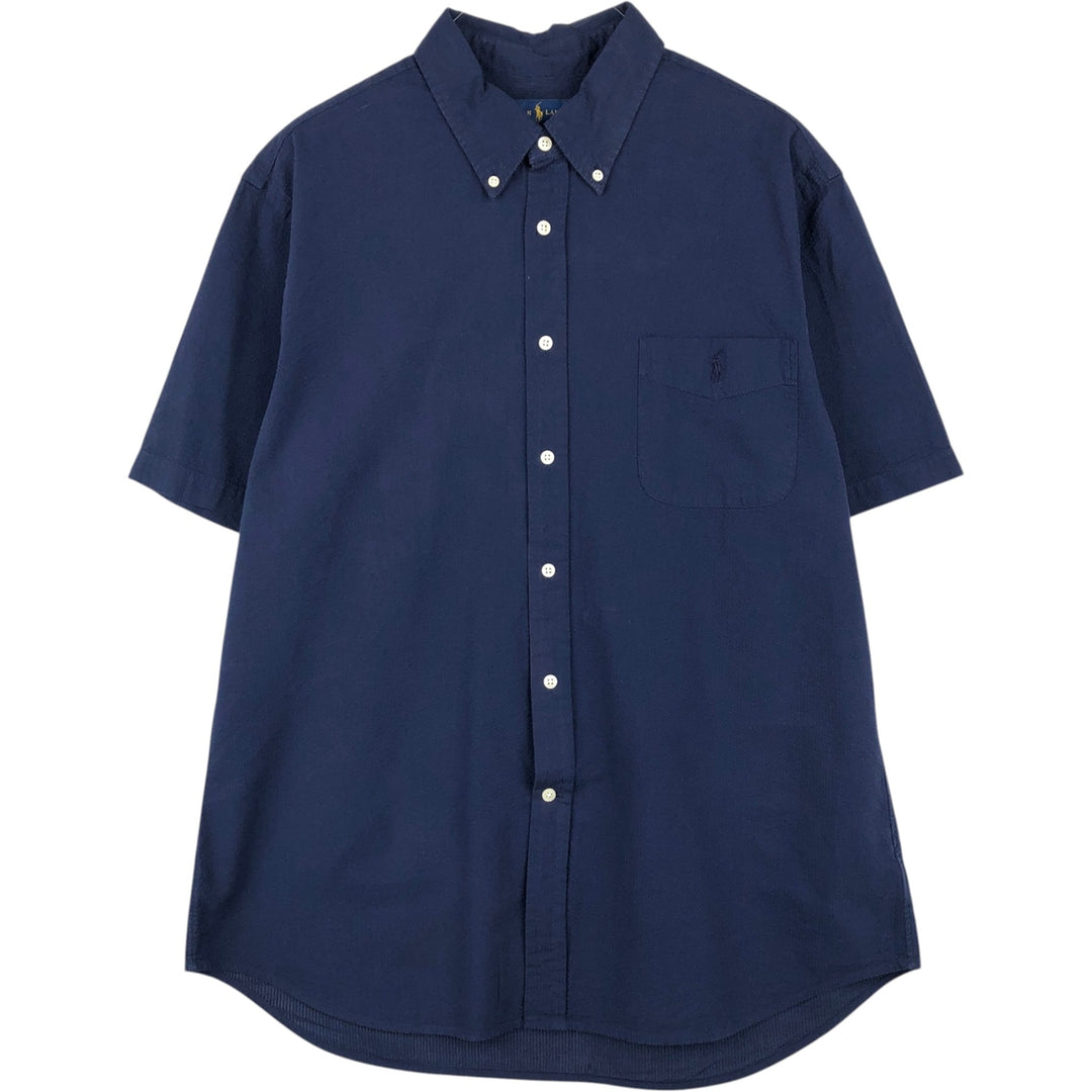 Ralph Lauren POLO RALPH LAUREN Slim Fit Short-Sleeve Button-Down Shirt, Men's Size XL (Equivalent), Seersucker cotton navy blue type Vintage Second Hand