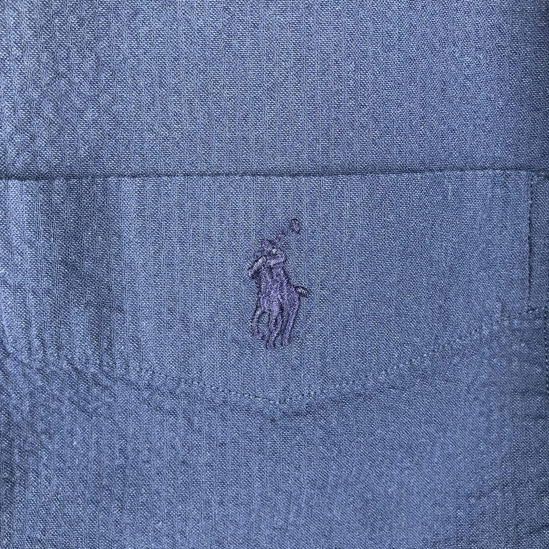 Ralph Lauren POLO RALPH LAUREN Slim Fit Short-Sleeve Button-Down Shirt, Men's Size XL (Equivalent), Seersucker cotton navy blue type Vintage Second Hand