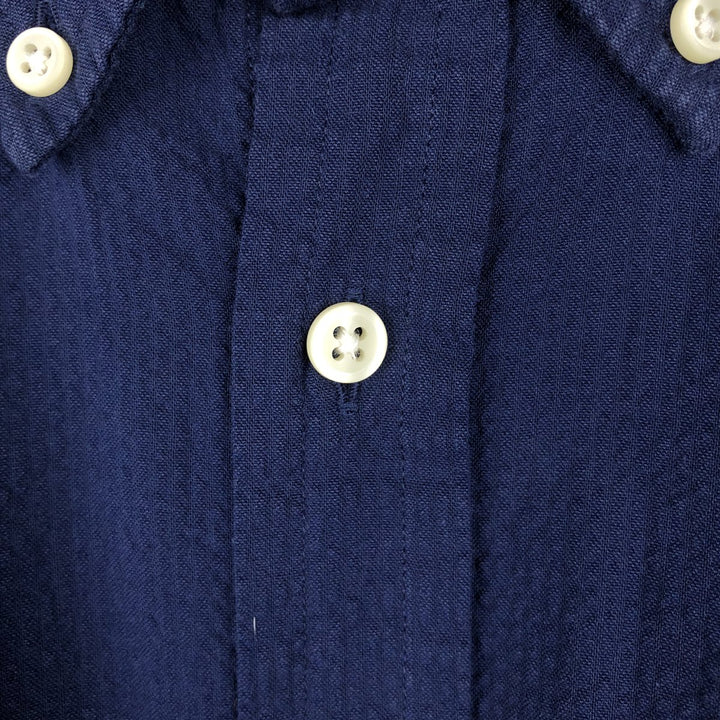 Ralph Lauren POLO RALPH LAUREN Slim Fit Short-Sleeve Button-Down Shirt, Men's Size XL (Equivalent), Seersucker cotton navy blue type Vintage Second Hand