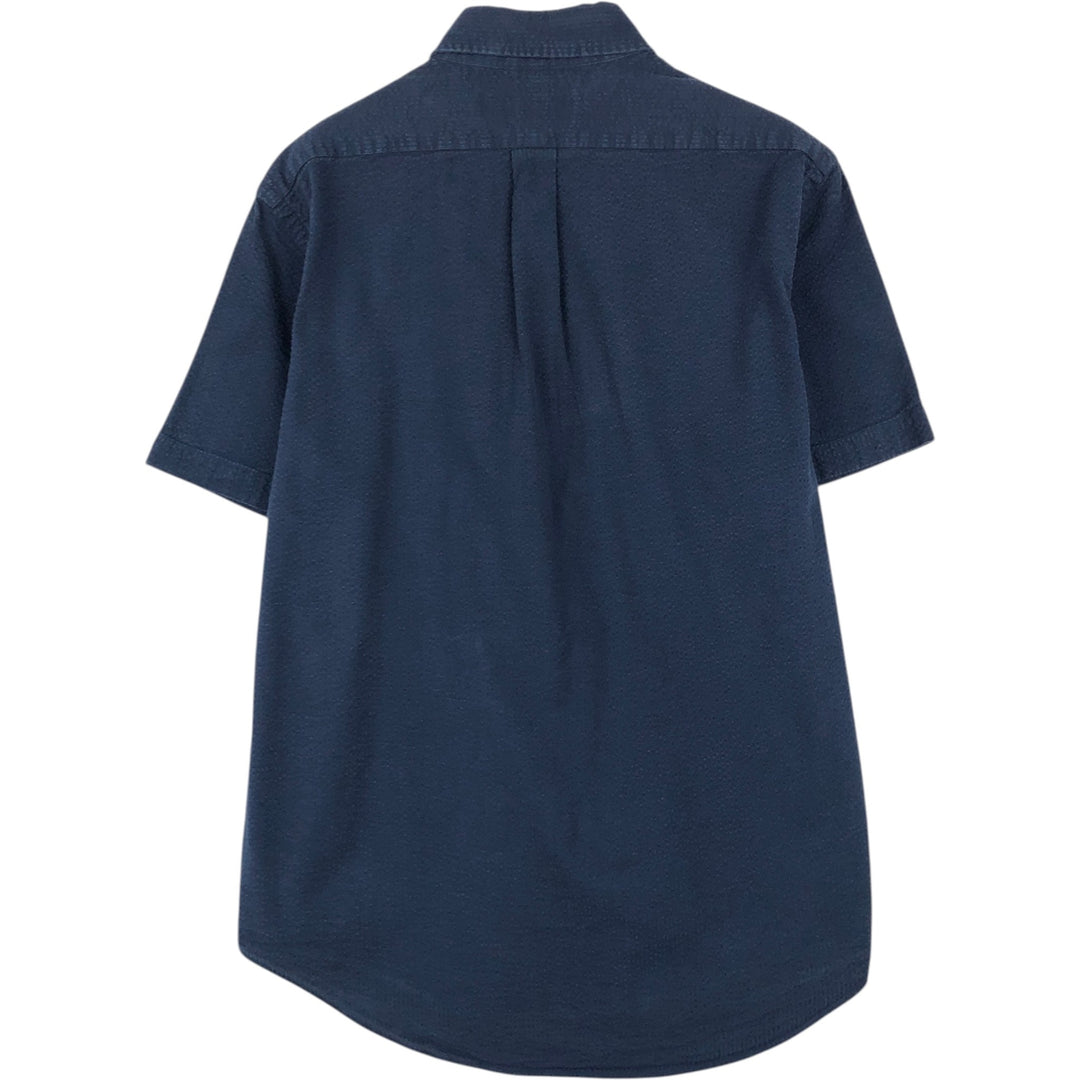 Ralph Lauren seersucker short-sleeved button-down shirt, men's size M (approx.) cotton navy blue type Vintage Second Hand