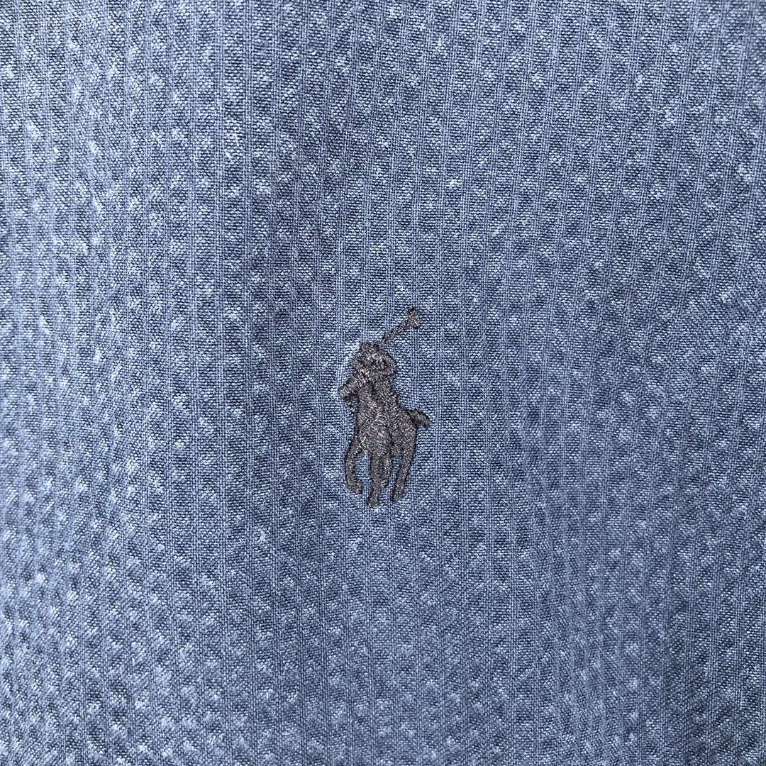 Ralph Lauren seersucker short-sleeved button-down shirt, men's size M (approx.) cotton navy blue type Vintage Second Hand