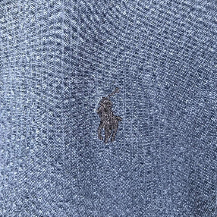 Ralph Lauren seersucker short-sleeved button-down shirt, men's size M (approx.) cotton navy blue type Vintage Second Hand