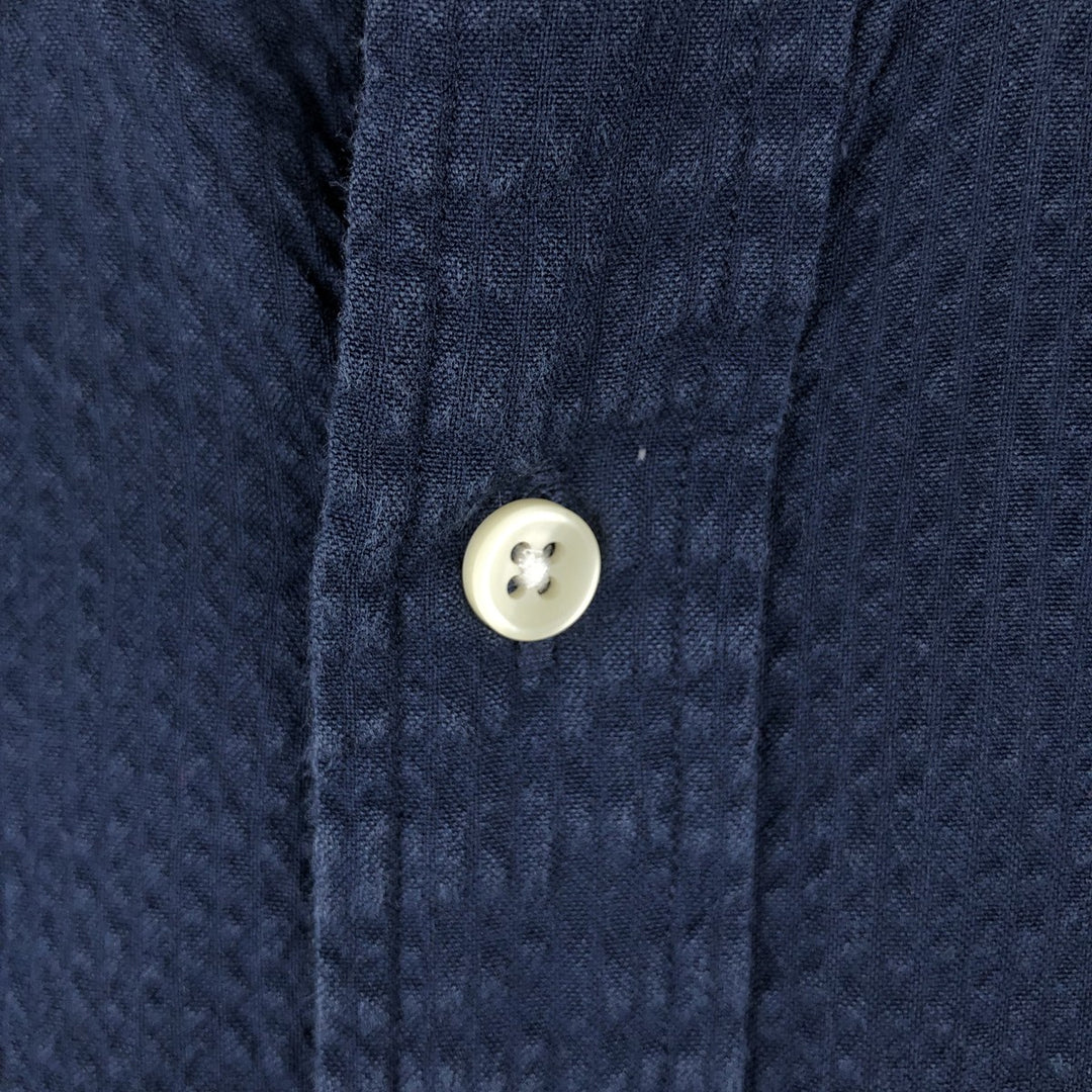 Ralph Lauren seersucker short-sleeved button-down shirt, men's size M (approx.) cotton navy blue type Vintage Second Hand