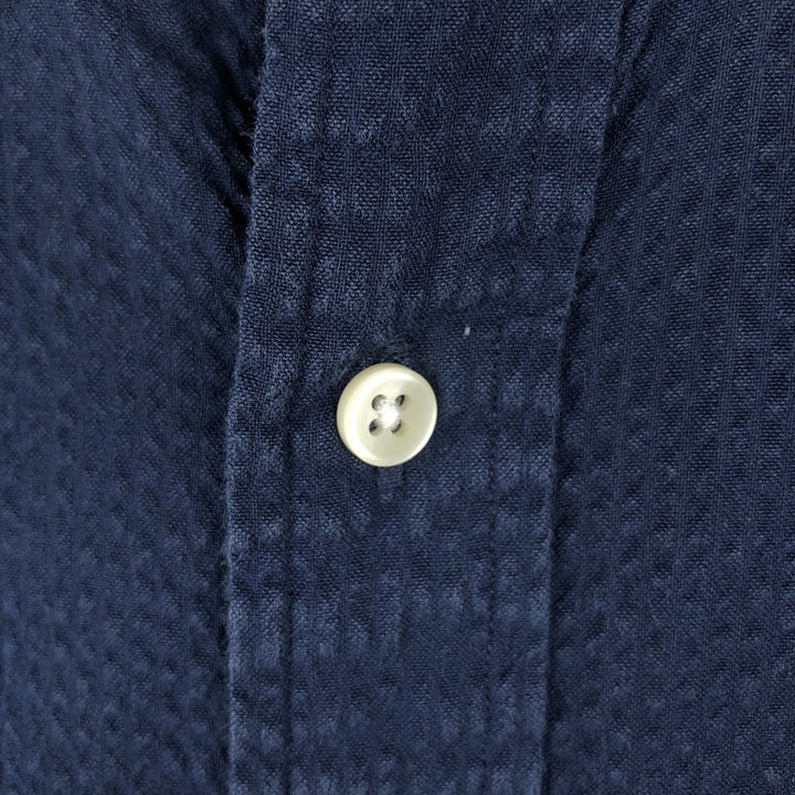 Ralph Lauren seersucker short-sleeved button-down shirt, men's size M (approx.) cotton navy blue type Vintage Second Hand