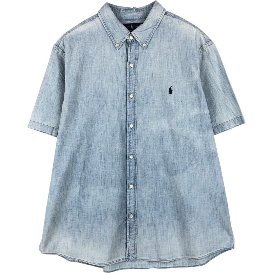 Ralph Lauren Classic Fit RL Untucked Fit Button-Down Short-Sleeve Chambray Shirt, Men's Size XXL (approx.) cotton blue type Vintage Second Hand