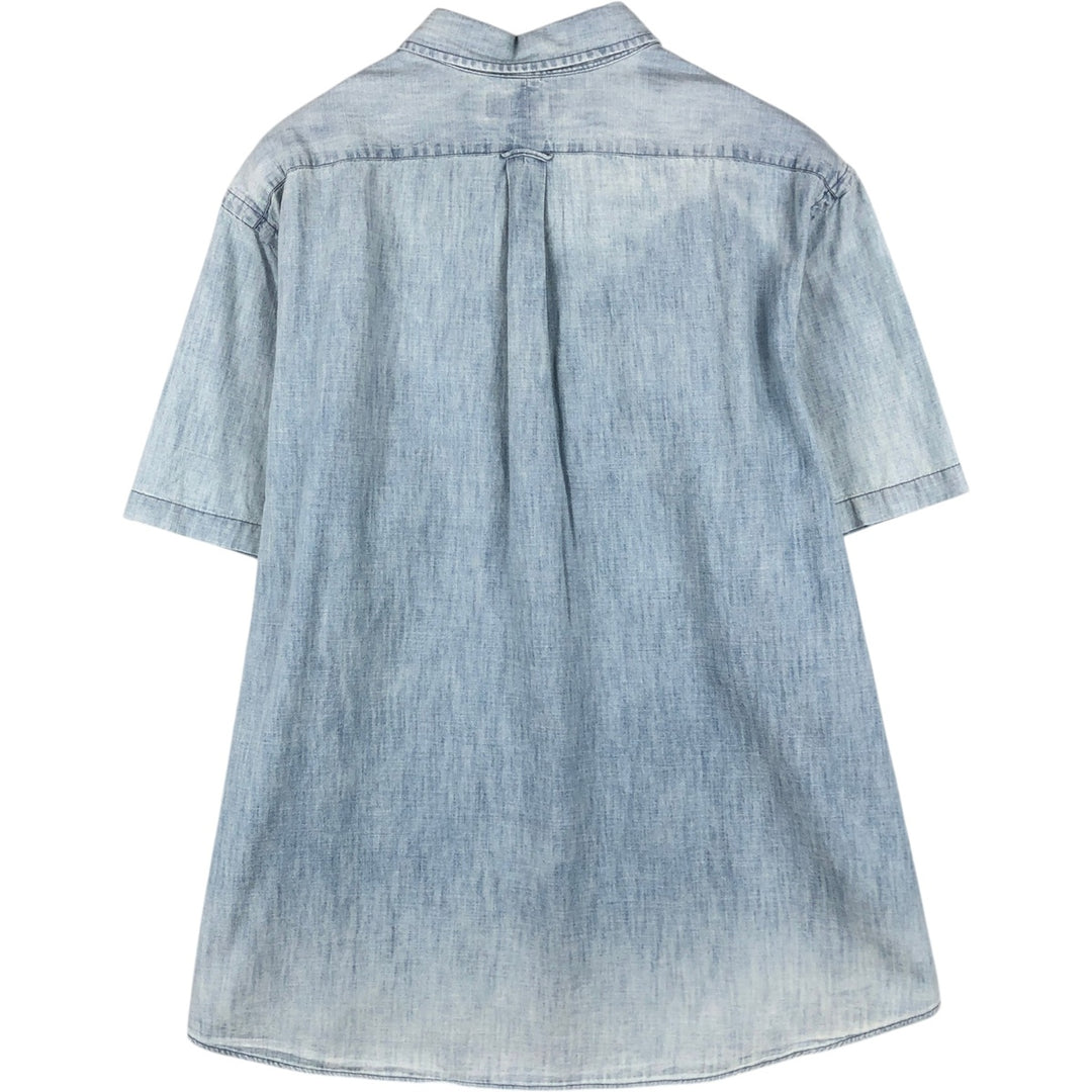 Ralph Lauren Classic Fit RL Untucked Fit Button-Down Short-Sleeve Chambray Shirt, Men's Size XXL (approx.) cotton blue type Vintage Second Hand