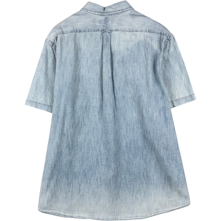 Ralph Lauren Classic Fit RL Untucked Fit Button-Down Short-Sleeve Chambray Shirt, Men's Size XXL (approx.) cotton blue type Vintage Second Hand