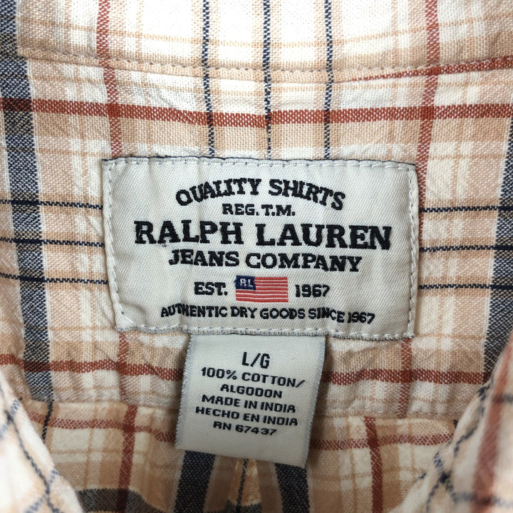 2000'S Ralph Lauren RALPH LAUREN JEANS CO. Short-sleeved button-down check shirt, men's size L (approx.) cotton Beige type Vintage Second Hand
