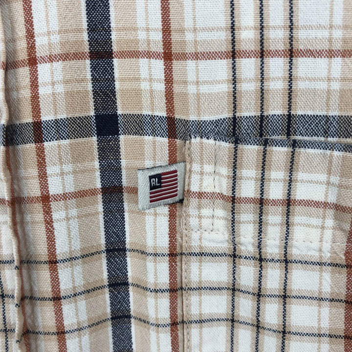 2000'S Ralph Lauren RALPH LAUREN JEANS CO. Short-sleeved button-down check shirt, men's size L (approx.) cotton Beige type Vintage Second Hand