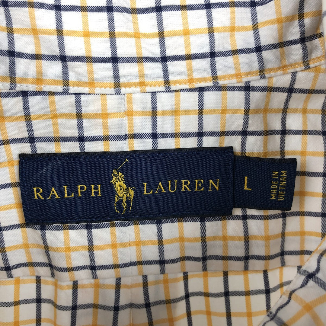 Ralph Lauren short sleeve button down check shirt, men's size L cotton white type Vintage Second Hand
