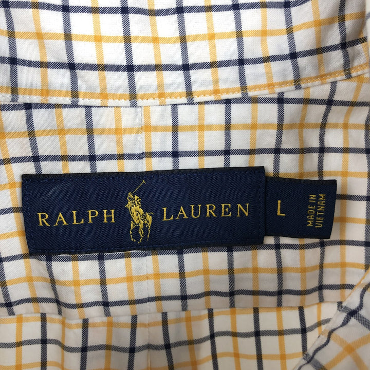 Ralph Lauren short sleeve button down check shirt, men's size L cotton white type Vintage Second Hand