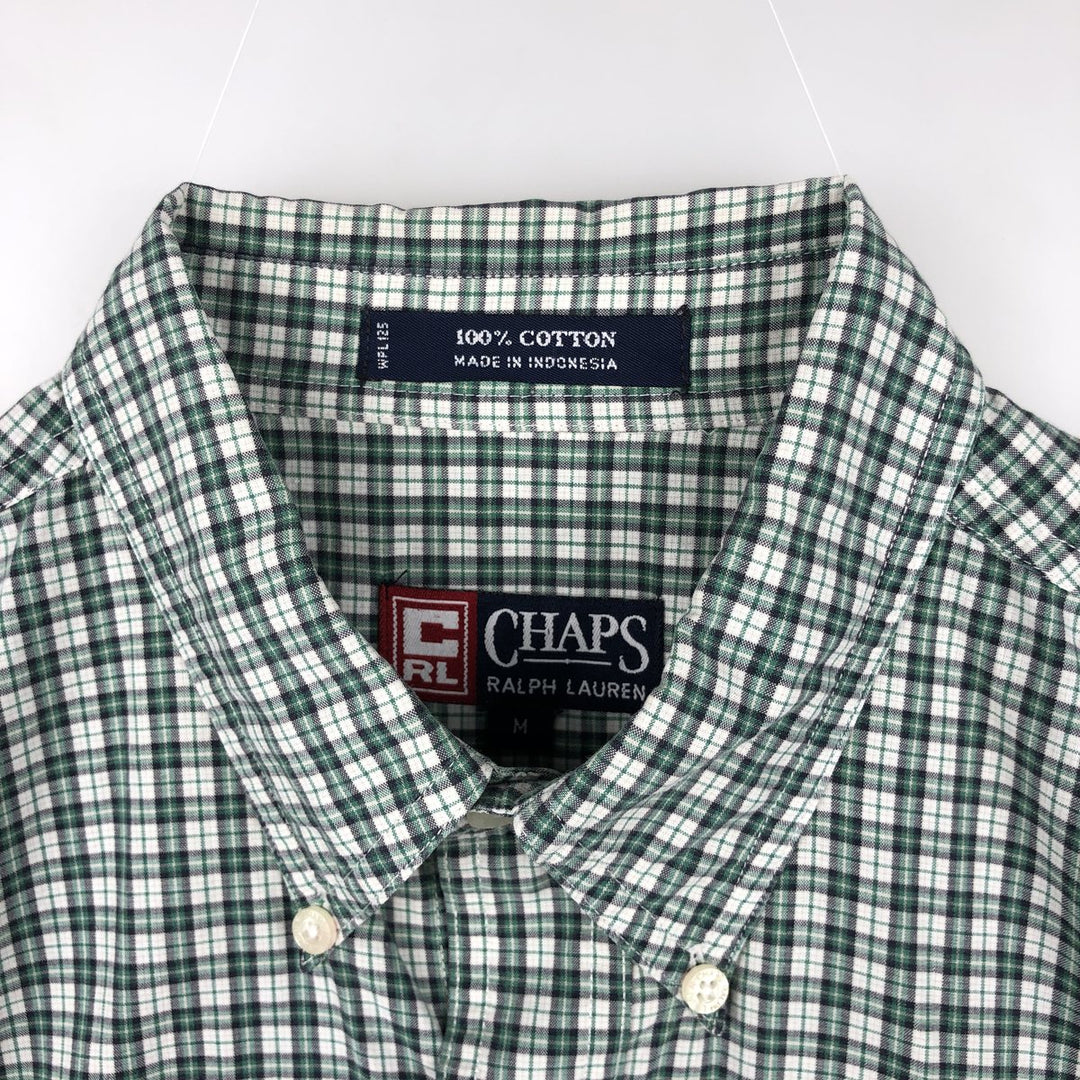 Ralph Lauren CHAPS short sleeve button down check shirt men's size M cotton green type Vintage Second Hand