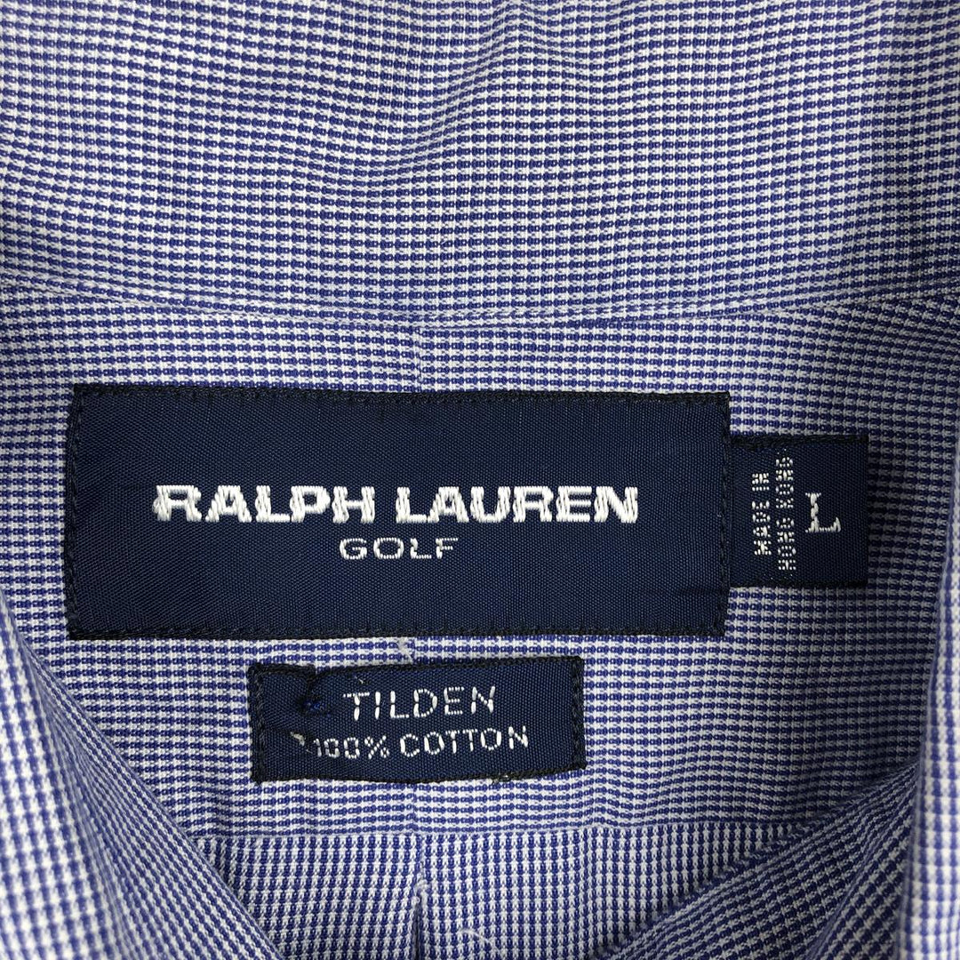 Ralph Lauren GOLF Polo Golf TILDEN Short-Sleeve Button-Down Check Shirt, Men's Size L (approx.) cotton blue type Vintage Second Hand