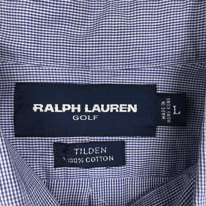 Ralph Lauren GOLF Polo Golf TILDEN Short-Sleeve Button-Down Check Shirt, Men's Size L (approx.) cotton blue type Vintage Second Hand