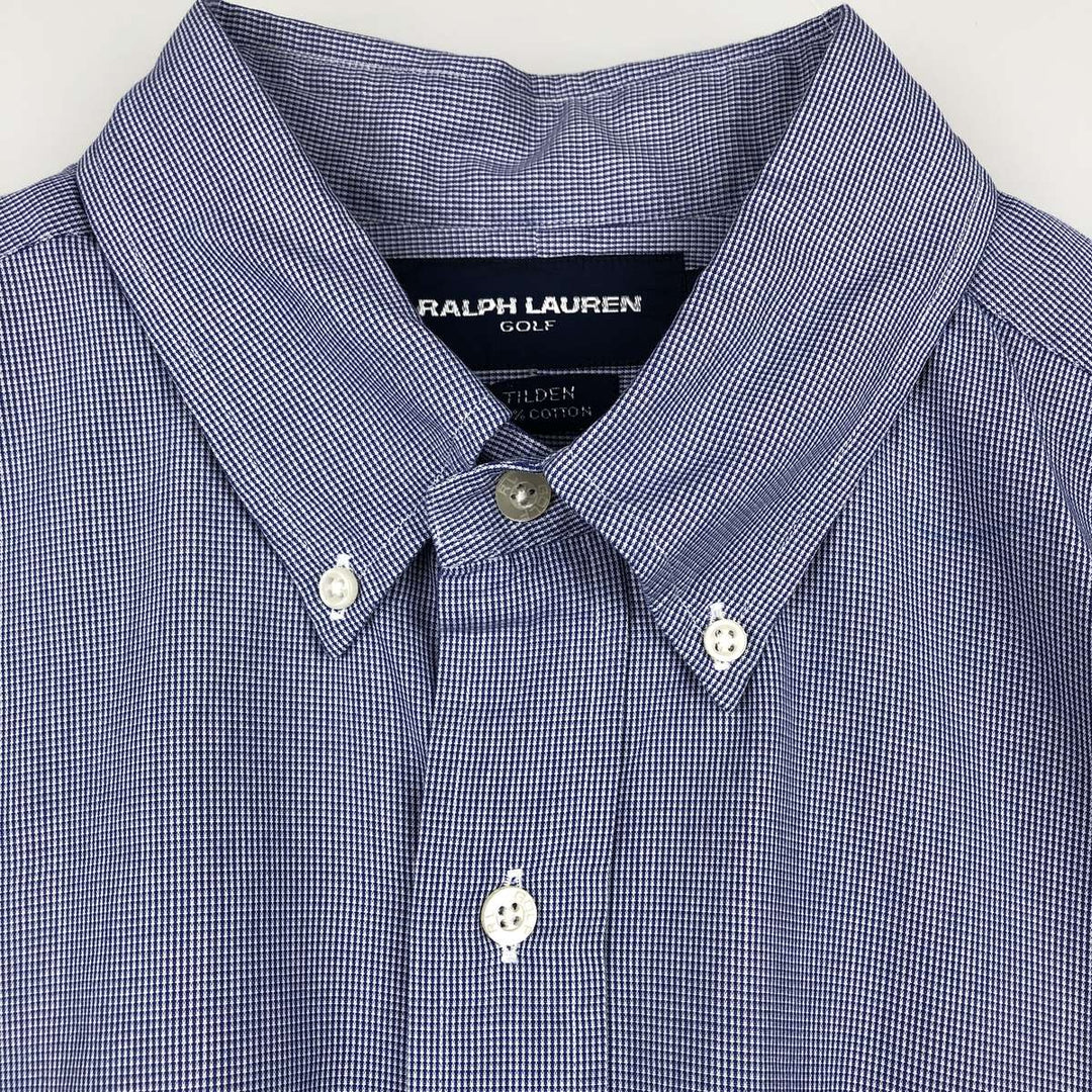 Ralph Lauren GOLF Polo Golf TILDEN Short-Sleeve Button-Down Check Shirt, Men's Size L (approx.) cotton blue type Vintage Second Hand