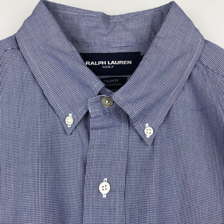 Ralph Lauren GOLF Polo Golf TILDEN Short-Sleeve Button-Down Check Shirt, Men's Size L (approx.) cotton blue type Vintage Second Hand