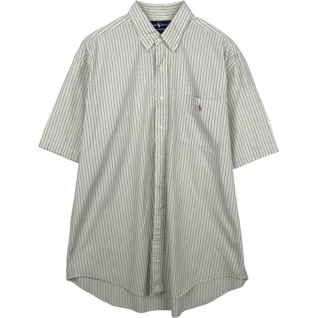 Ralph Lauren BLAIRE Multi-stripe Short-Sleeve Button-Down Striped Shirt, Men's Size XL (approx.) cotton green type yellow green Vintage Second Hand